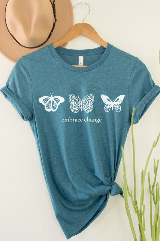 Embrace Change Butterfly Summer Graphic Tee Shirt