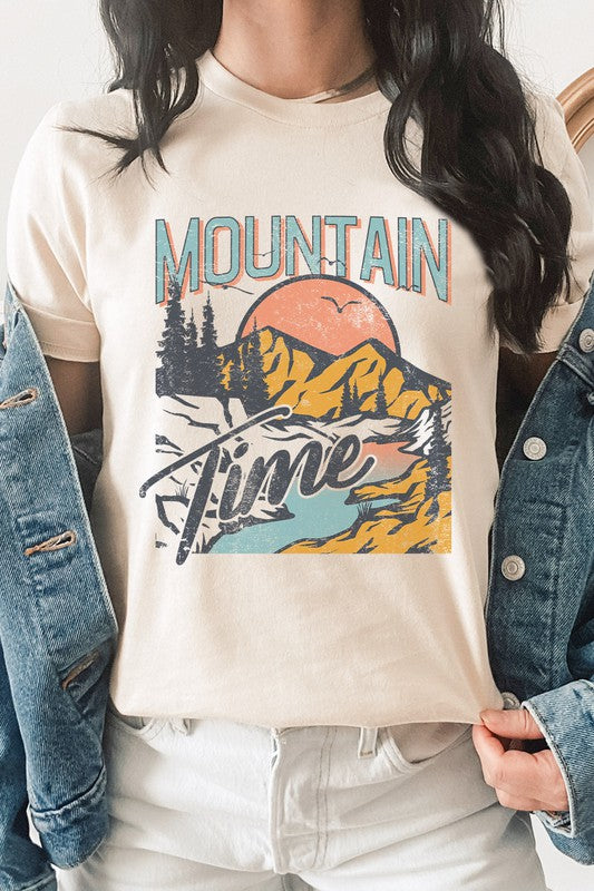 Mountain Time River Sunrise Summer Graphic Tee Shirt