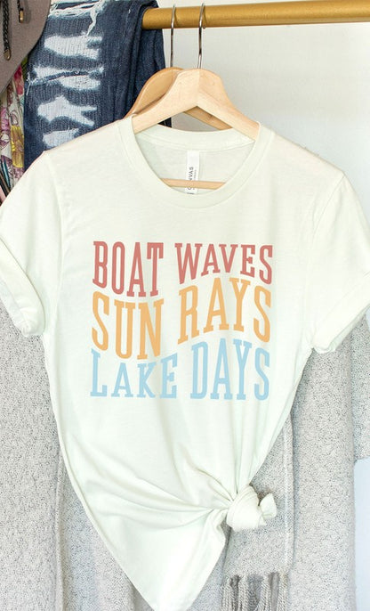 Boat Waves Sun Rays and Lake Days Graphic Tee Shirt