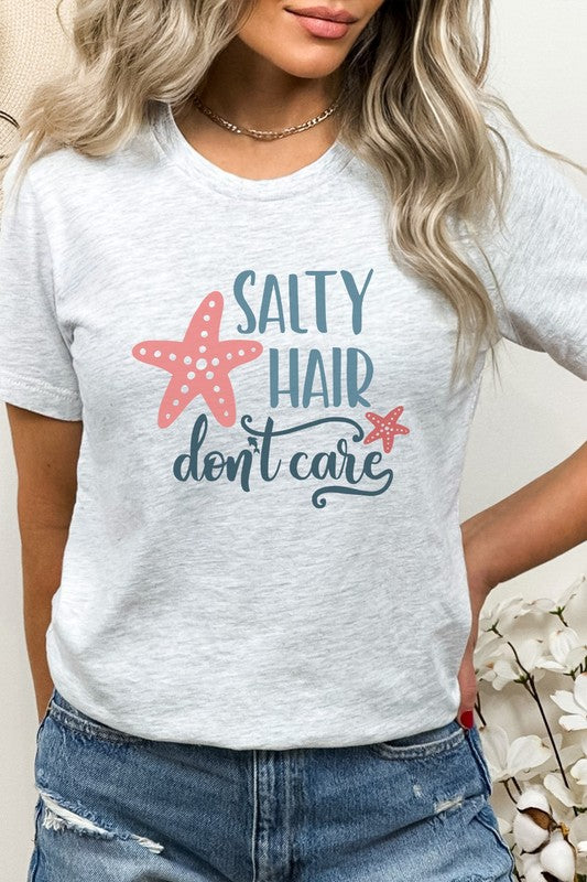 Salty Hair Dont Care Starfish Dolphin Graphic Tee Shirt