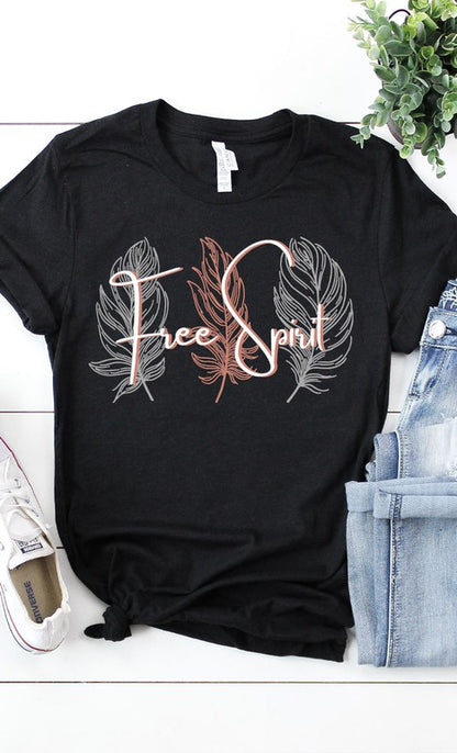 Boho Free Spirit Feather Graphic Tee Shirt