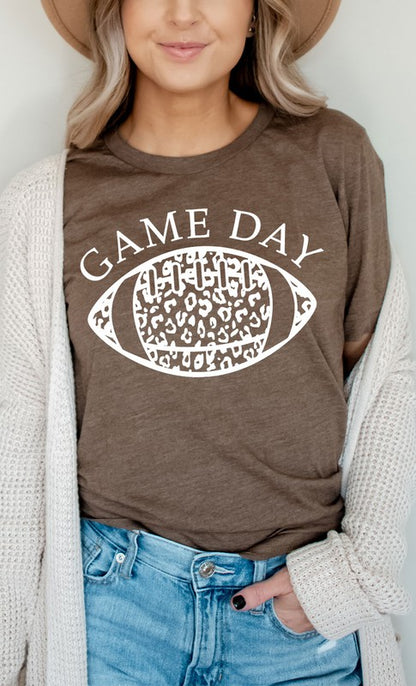 Game Day Leopard Spot White Football Graphic Tee Shirt