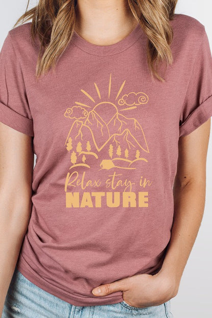 Relax Stay In Nature Mountain Camping Graphic Tee Shirt