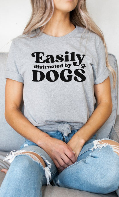 Easily Distracted By Dogs Paw Print Graphic Tee Shirt