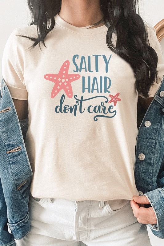 Salty Hair Dont Care Starfish Dolphin Graphic Tee Shirt