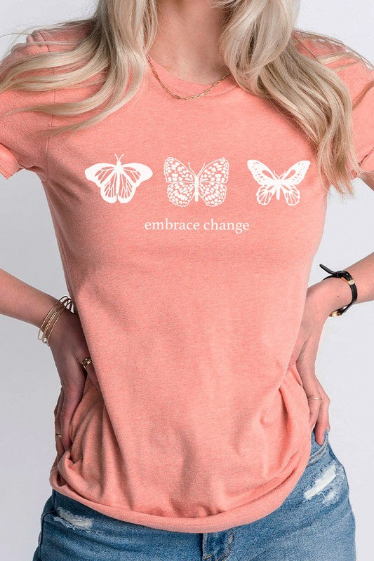 Embrace Change Butterfly Summer Graphic Tee Shirt