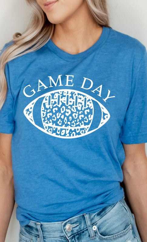 Game Day Leopard Spot White Football Graphic Tee Shirt