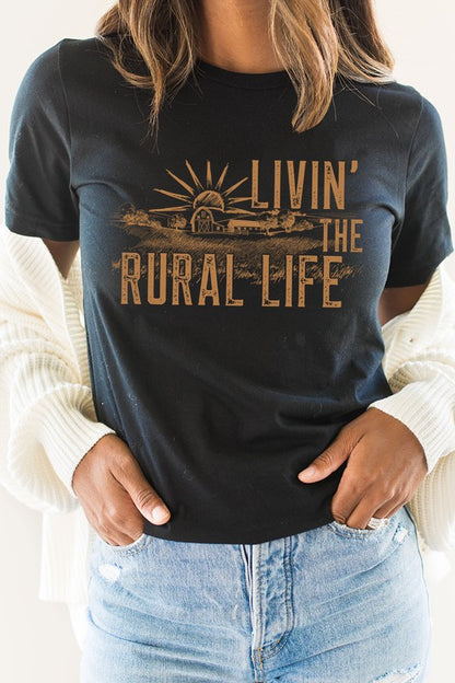 Livin The Rural Life Western Farm Graphic Tee Shirt