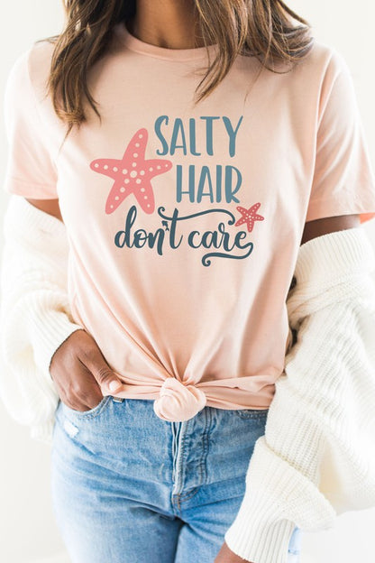 Salty Hair Dont Care Starfish Dolphin Graphic Tee Shirt