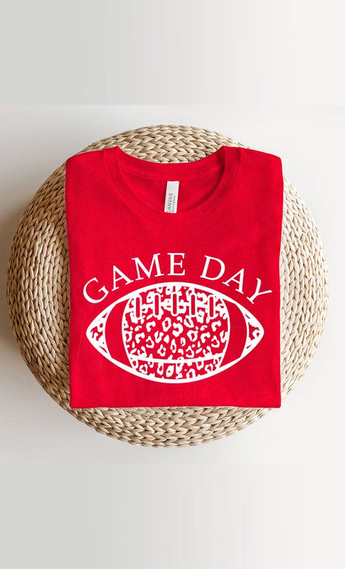 Game Day Leopard Spot White Football Graphic Tee Shirt