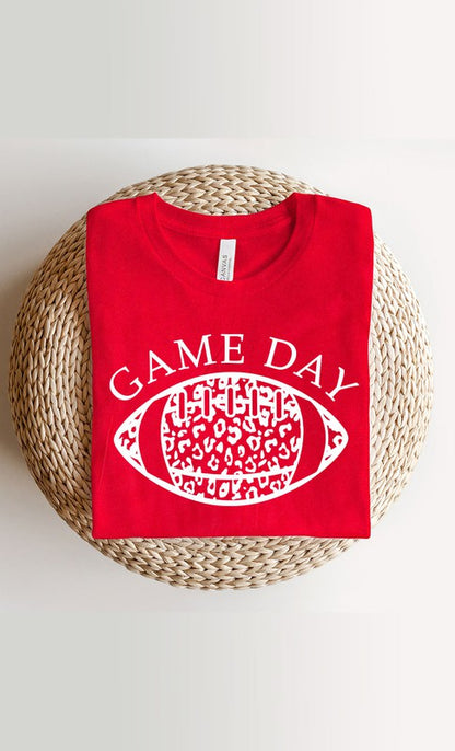 Game Day Leopard Spot White Football Graphic Tee Shirt