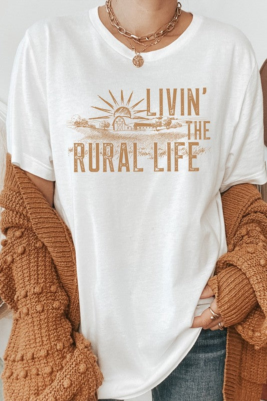 Livin The Rural Life Western Farm Graphic Tee Shirt