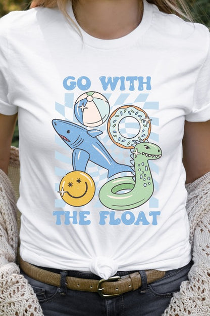 Distressed-Blue Go With The Float Pool Toys Graphic Tee Shirt