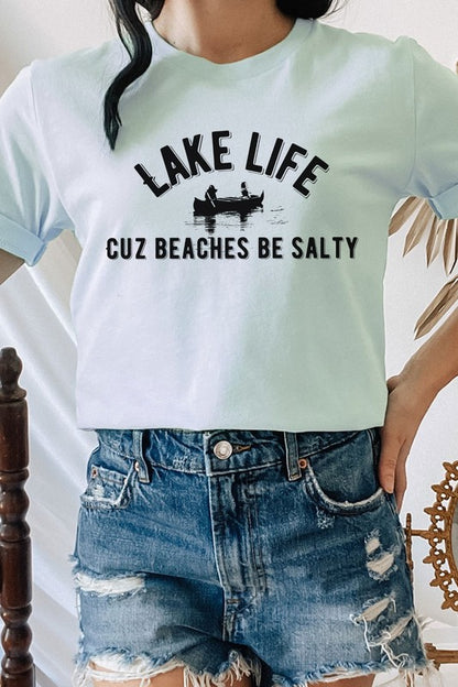 Lake Life Cuz Beaches Be Salty Rowboat Graphic Tee Shirt