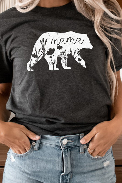 Mama Bear Floral Nature Silhouette Graphic Tee Shirt